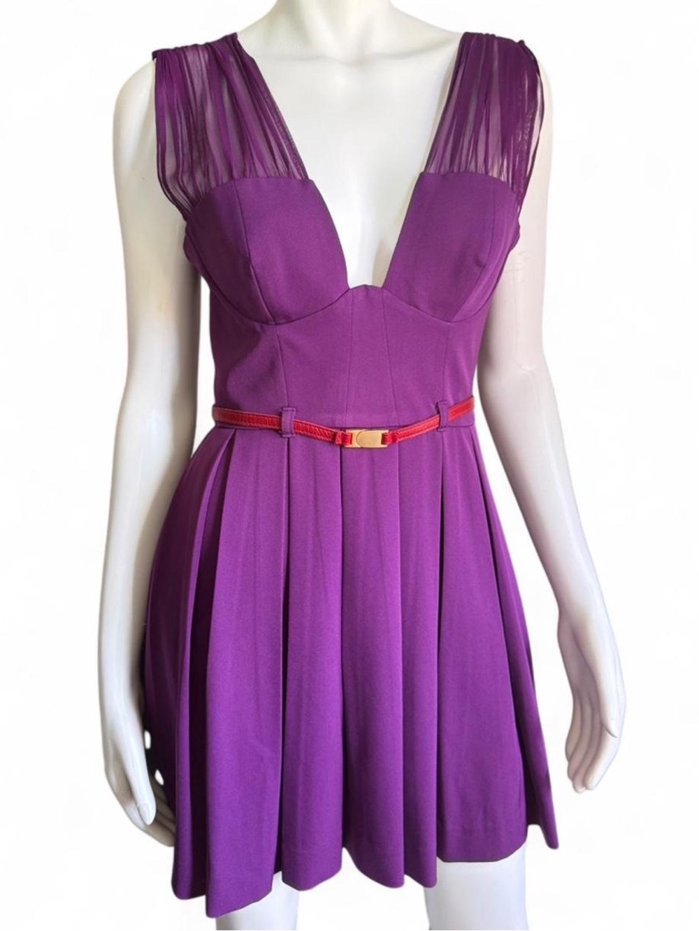Black Halo Purple Bustier Mini Dress Structured fit & Flare Cocktail Dress